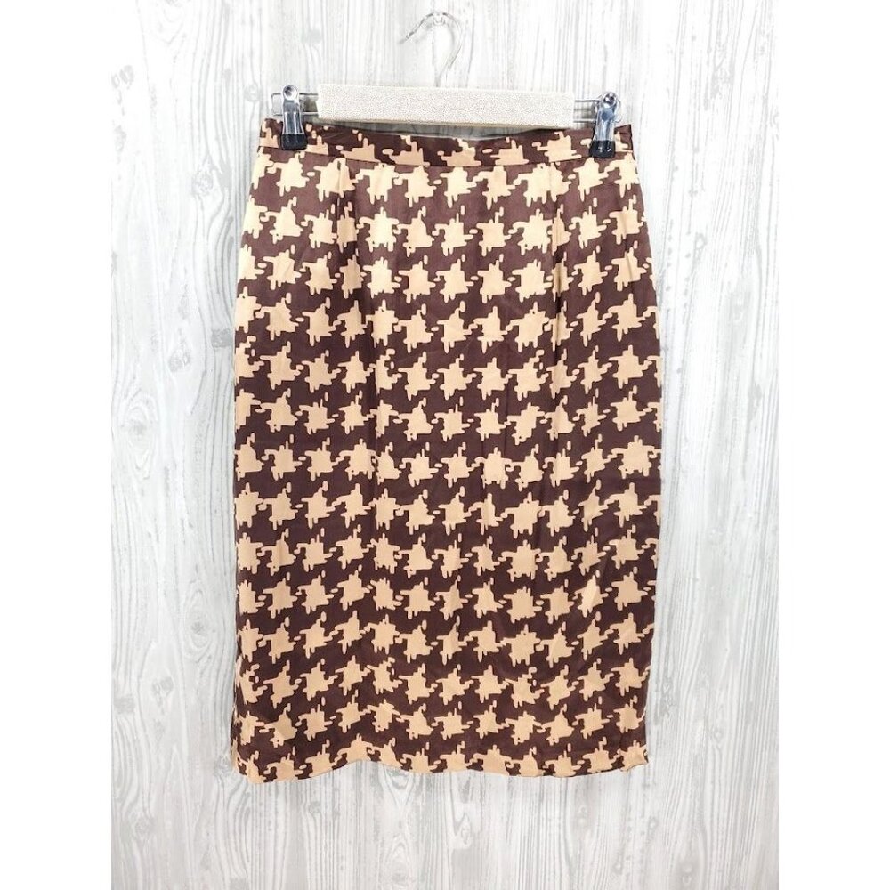 Vintage Diane Von Furstenberg Houndstooth Silk Skirt Holiday Photo Old Money